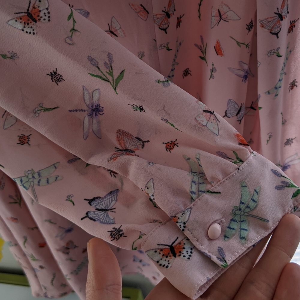 H&M Sz 12 Pink Garden Chiffon Minidress - Picture 4 of 6